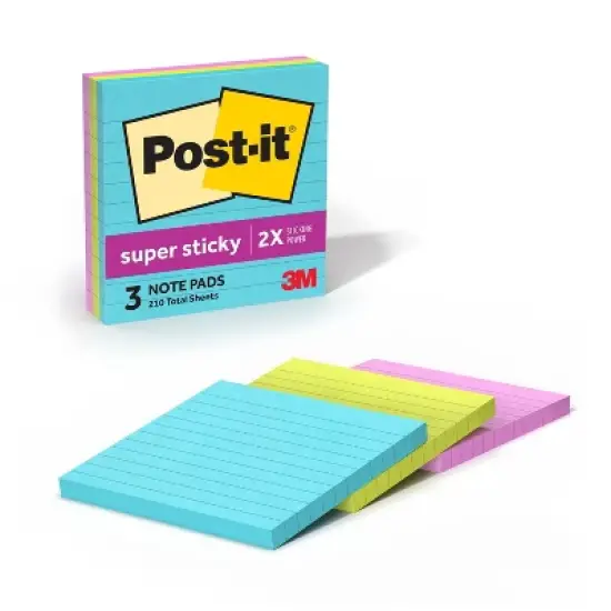 Post-it 3pk 4" x 4" Lined Super Sticky Notes 70 Sheets/Pad - Miami Collection: Multicolor Paper Basics, College Rule image {20}