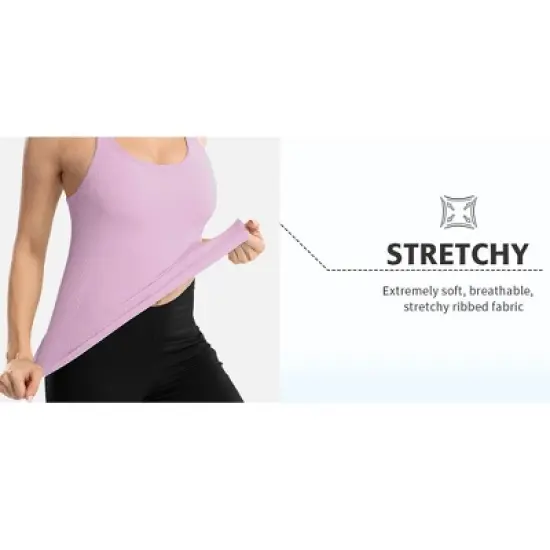 Attraco Women's Ribbed Workout Crop Tops with Built in Bra Yoga Racerback Tank Top Sport Tops Workout Tops image {13}