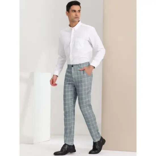 Lars Amadeus Men's Slim Fit Flat Front Plaid Business Formal Pants image {3}