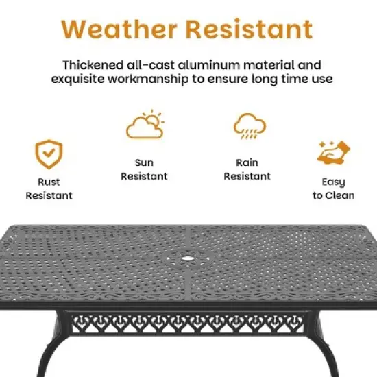 7-Piece Cast Aluminum Outdoor Dining Set with Brown Cushions, Rectangle Table & Stackable Chairs - for Patio, Backyard image {8}