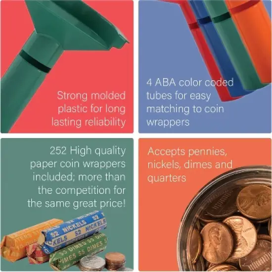 Nadex Coins&trade; 252 Coin Wrappers with Coin-Sorter Tubes in Multicolored image {4}