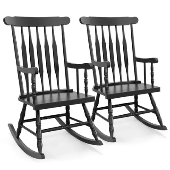 Tangkula 2PCS Wooden Rocking Chair Single Rocker Indoor Garden Patio Yard Black image {9}