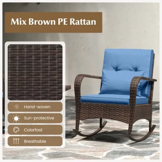 Tangkula 3 Piece Outdoor Rocking Set Rattan Rocker Chairs w/ Tempered Glass Coffee Table image {5}