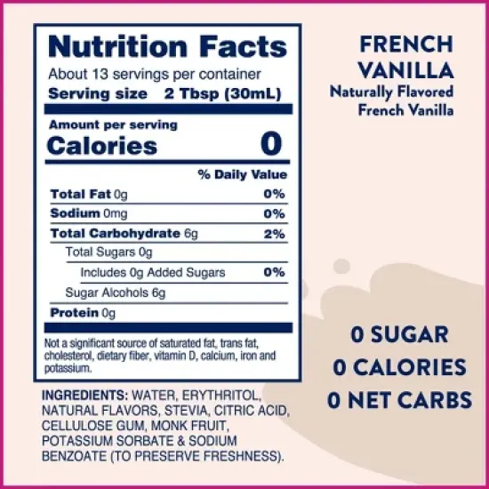 Jordan's Skinny Mixes Naturally Sweetened Sugar Free French Vanilla Coffee Flavoring Syrup - 12.7 fl oz image {4}