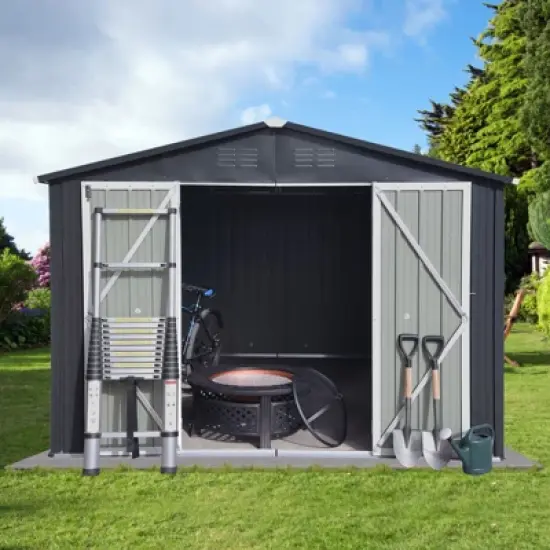 NicBex 12x10 FT Outdoor Storage Shed with 2 Integrated Punched Vents,Metal Outdoor Shed with Apex Roof,Storage Sheds for Garden image {5}