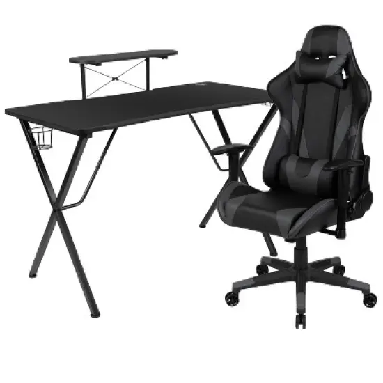 Flash Furniture Gaming Desk and Reclining Gaming Chair Set with Cup Holder, Headphone Hook, and Monitor/Smartphone Stand image {13}