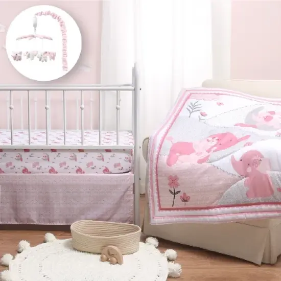 The Peanutshell Pink Elephant Crib Bedding Set, 3pc to 12 Pc, For Girls image {11}