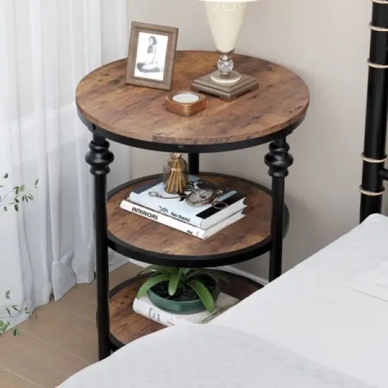 Whizmax End Table 3-Tier Round Side Table Living Room Accent Table with Storage Shelf, Wood Bed Side Table/Night Stand for Bedroom, Small Spaces image {4}
