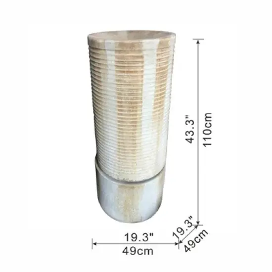 NAYSAYE Fountain Modern Cylinder Tower Water Feature with Ribbed Design for Outdoor Garden, Antique Blue, 19.3"*19.3"*43.3" image {1}