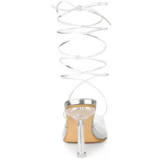 Allegra K Women's Clear Heels Lace Up Strappy Stiletto Heel Sandals image {3}