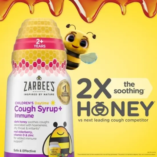 Zarbee's Kid's Cough + Immune Daytime for Age 2-6 with Honey, Vitamin D & Zinc - Mix Berry - 4 fl oz image {3}