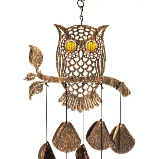 Dawhud Direct 30" H Rustic Copper Owl Wind Chimes - Garden Decoration image {2}