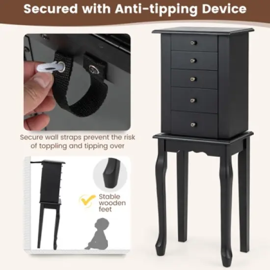 Tangkula Jewelry Cabinet Armoire Storage Box Chest Standing Organizer w/ Mirror image {4}