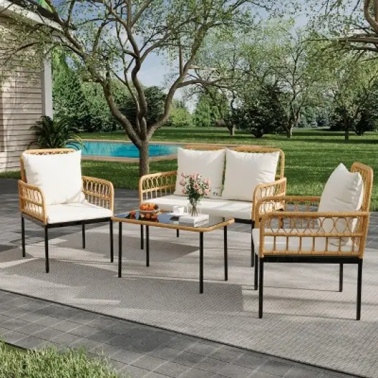 4 Pieces Outdoor Wicker Patio Conversation Bistro Set image {8}