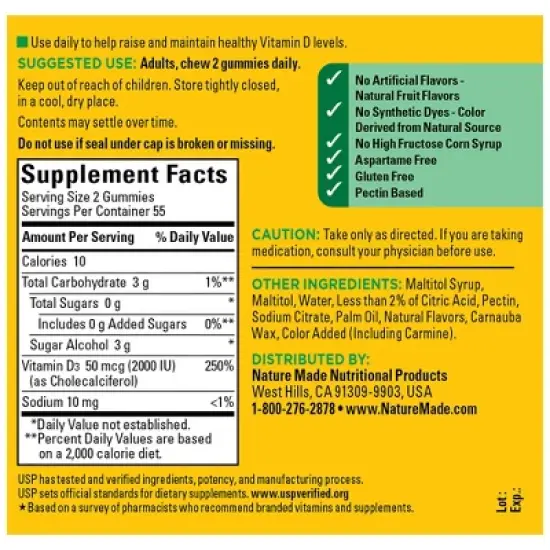 Nature Made Zero Sugar Vitamin D Sugar Free Gummies - 110ct image {2}