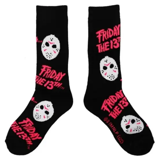Friday The 13th Jason Voorhees Hockey Mask Men's Athletic Black Light Crew Socks image {1}