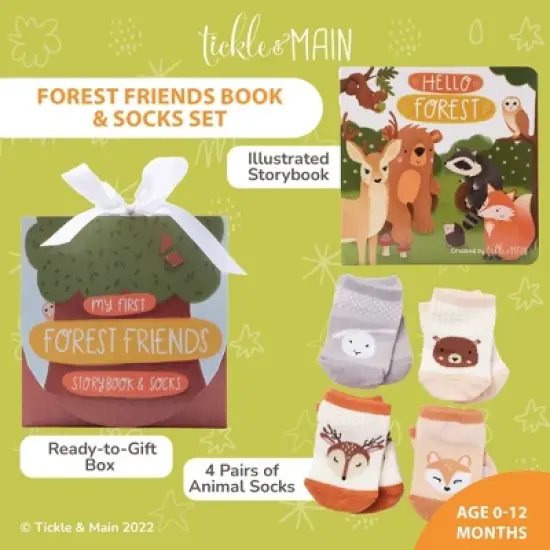 Tickle & Main Woodland Forest Friends, 5-Piece Gift Set for Infants 0-12 Months, Includes Storybook and 4 Pairs of Animal Socks image {4}