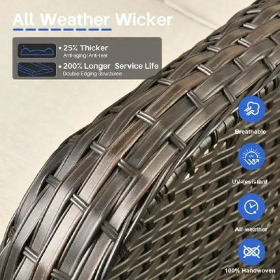 Ovios Orlando 7pc Brown Wicker Outdoor Patio Furniture Conversation Sofa Set with a Rectangle Fire Pit, Swivel Chairs and Cushions image {2}