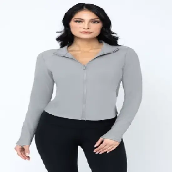 Yogalicious Womens Lux Streamline Interlink Ribbed Contour Insert Full Zip Performance Jacket with Pockets image {8}