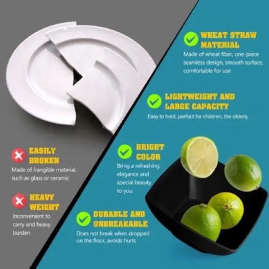 Itopfox 48-Piece Kitchen Plastic Wheat Straw Square Dinnerware Set for 12, Unbreakable Plates, Bowls, Tumblers, Dishwasher Safe, Outdoor Camping Dish image {2}