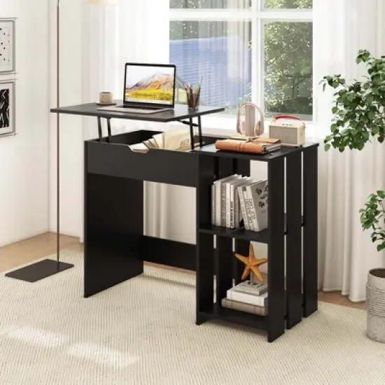 Costway Lift Top Computer Desk Standing Desk with Hidden Compartments & Storage Shelves image {3}