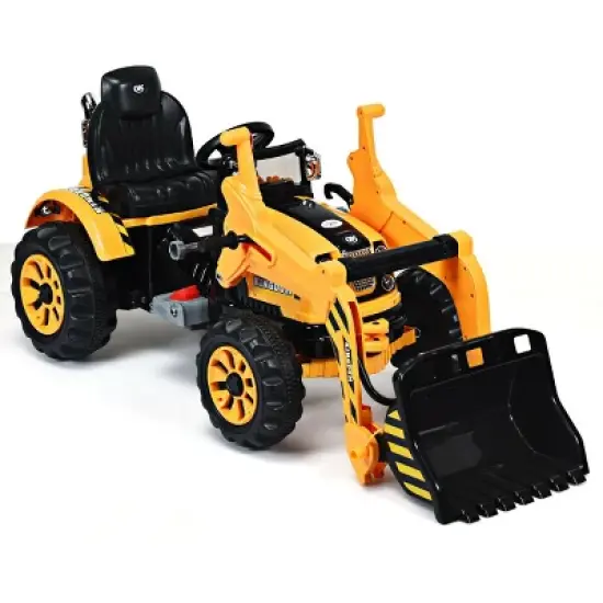 Costway 12V Battery Powered Kids Ride On Excavator Truck w/ Front Loader Digger Yellow image {8}