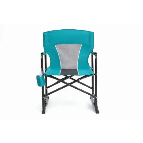 DOMETOUR Outdoor Freestyle Rocker Folding Camping Chair with Durable Armrests, Drink Holder & Comfortable Backrest - Blue image {2}