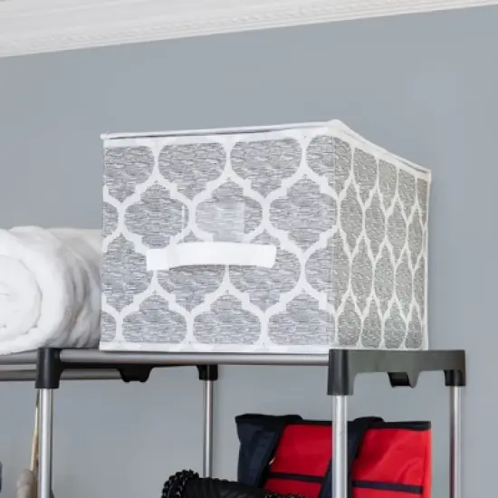 Home Basics Arabesque Large Non-Woven  Storage Box with Label Window, Grey image {1}