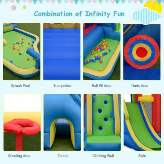 Costway Inflatable Kid Bounce House Slide Climbing Splash Pool Jumping Castle Without Blower image {6}