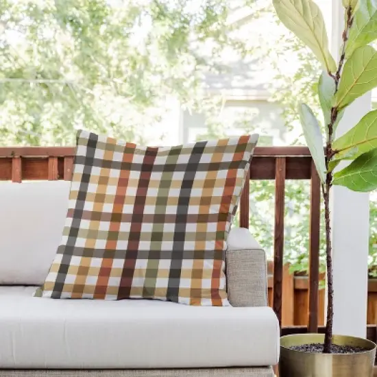 26"x26" Deny Designs Ninola Design Gingham Outdoor Throw Pillow Brown: Abstract Pattern, Polyester, Square Shape, Spot Clean image {1}
