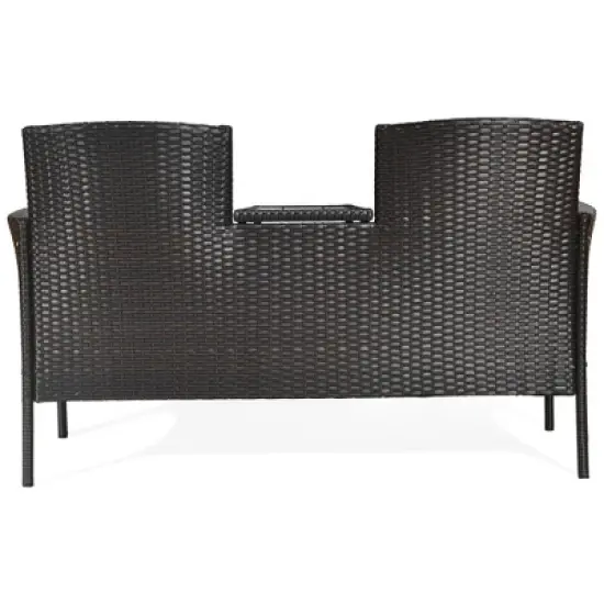 Tangkula Outdoor Patio Rattan Wicker Conversation Set Loveseat Sofa with Coffee Table image {3}