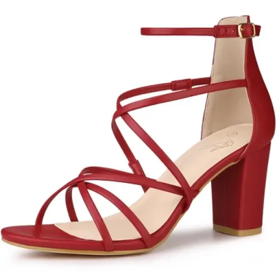 Perphy Crisscross Strappy Strap Chunky Heels Sandals for Women image {9}