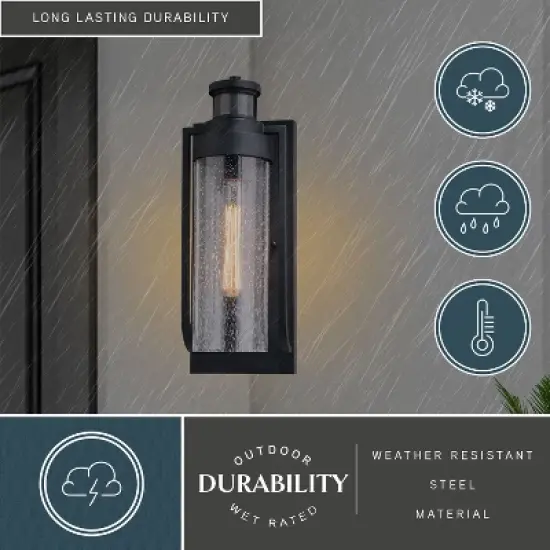 VAXCEL Lawton Steel LED Compatible Black Motion Sensor Dusk to Dawn Outdoor Wall Light Transitional Clear Glass image {4}