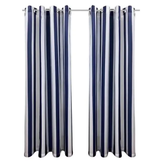 Commonwealth Seascapes Stripes Light Filtering Satiny Look Provide Privacy Grommet Outdoor Panel Pair, Indigo image {1}