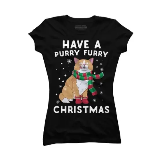 Junior's Design By Humans Have A Purry Furry Christmas Cat By Freshoutlook T-Shirt image {3}