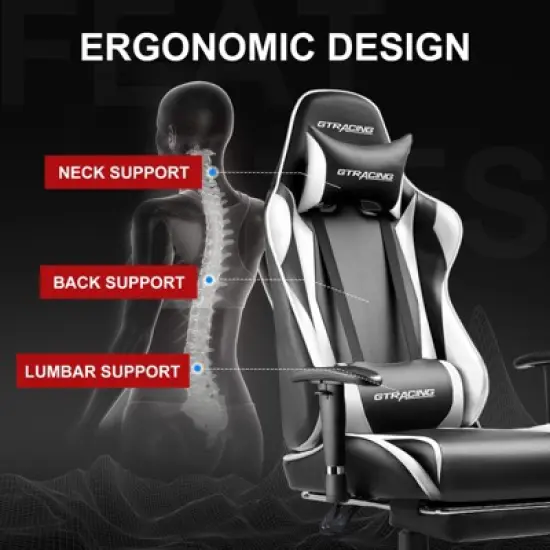 GTRACING Gaming Chair, Retractable Footrest, Premium Faux Leather, Adjustable Computer Office Chair image {1}