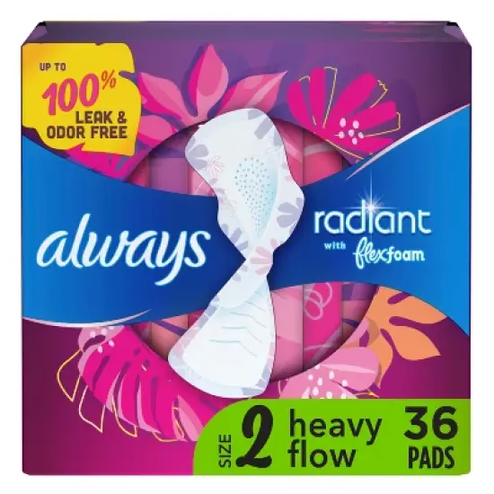 Always Radiant FlexFoam Heavy Flow Absorbency Pads with Wings - Scented - Size 2 image {10}