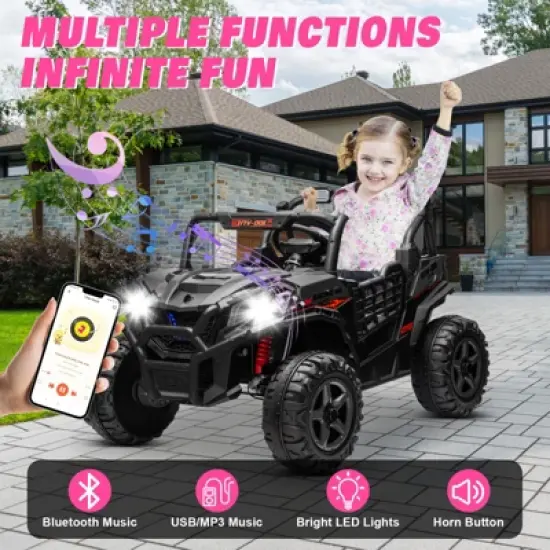 JOYRACER 24V Ride on Truck Toys w/ Remote Control, 2 Seater 400W   Electric Powered Ride on w/ Dump Bed, 3 Speeds, Shovel & Bluetooth/Music image {6}