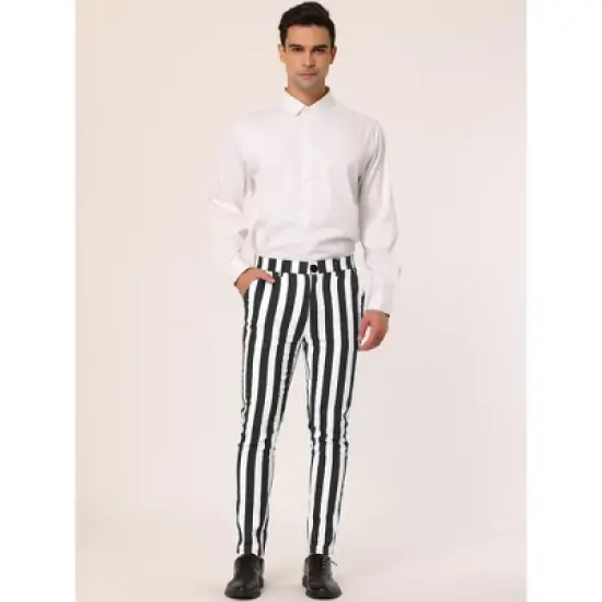 Lars Amadeus Men's Striped Casual Color Block Pants image {2}