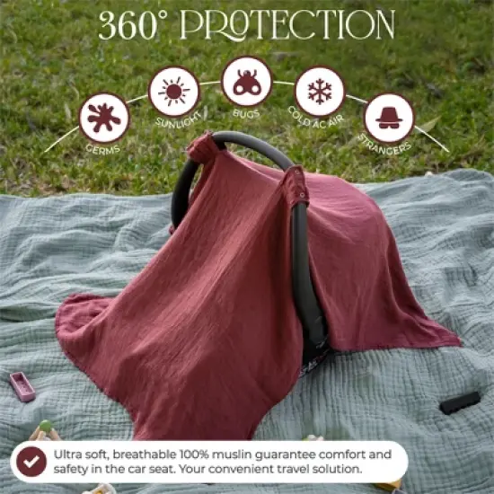 Muslin Cotton Baby Car Seat Cover, Universal Fit Carseat Canopy Covers for babies, Girls and Boys By Comfy Cubs image {4}