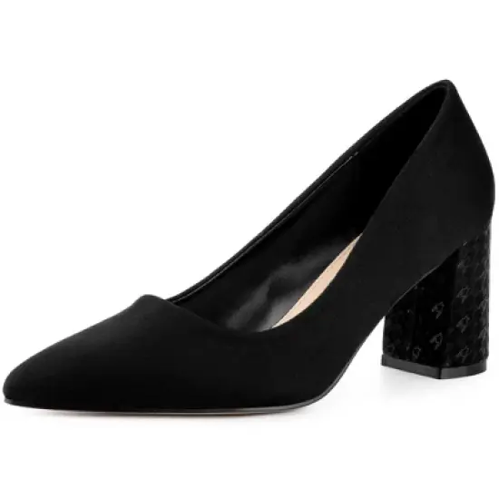 Allegra K Women's Pointy Toe Slip-on Plaid Printed Chunky Heels Pumps image {7}