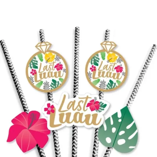 Big Dot of Happiness Last Luau - Paper Straw Decor - Tropical Bachelorette Party and Bridal Shower Striped Decorative Straws - Set of 24 image {4}