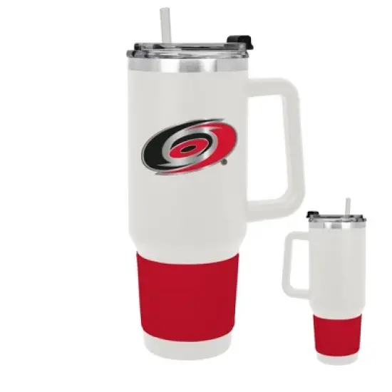 NHL Carolina Hurricanes White Colossus Travel Mug with Team Color Silicon Gripe - 40oz image {2}