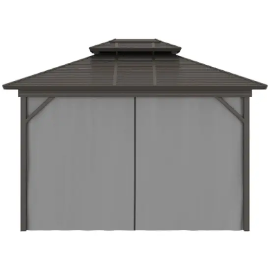 Outsunny 10' x 12' Metal Hardtop Gazebo with Mesh Sidewalls & Curtains, Double Roof Pavilion for Patio, Backyard, Deck, Porch, Gray image {4}