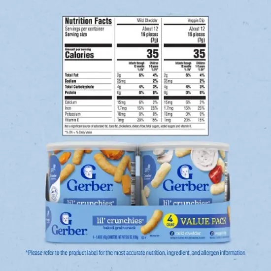 Gerber Baby Food  Mild Cheddar and Veggie Dip Crunchies Value Pack Baby Snack - 1.48oz/4pk image {7}