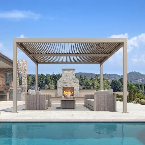 PURPLE LEAF Louvered Pergola Aluminum Outdoor Hardtop Pergola with Adjustable Retractable Louvre Roof for Deck Garden Backyard image {11}