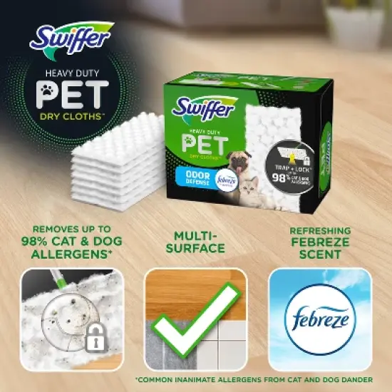 Swiffer Sweeper Pet Heavy Duty Multi-Surface Dry Cloth Refills for Floor Sweeping and Cleaning - 32ct image {1}
