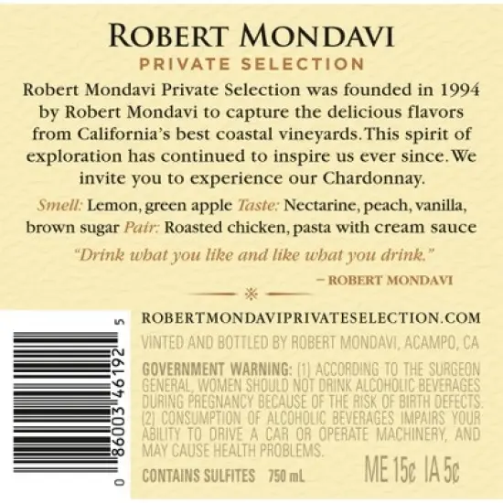 Robert Mondavi Private Selection Chardonnay White Wine - 750ml Bottle image {11}