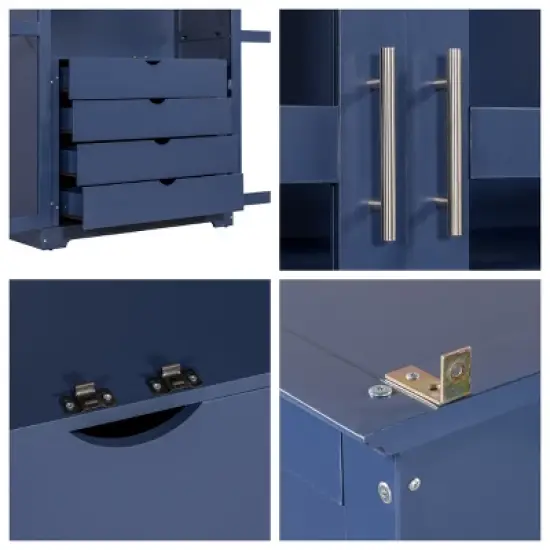 Large Wood Kitchen Pantry Cabinet with Glass Doors and Drawers,Freestanding Farmhouse Storage Organizer for Kitchen or Dining Room-Coolbibila image {6}