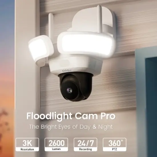 aosu Floodlight Cam Pro 360&deg; PTZ Motion-Sensing Wi-Fi&reg; AI-Smart 3K Security Camera with 2 Wired Integrated LED Flood Lights, 2,600 Lumens in White image {9}
